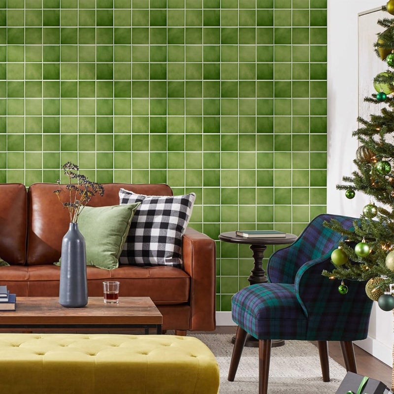 Commomy 10 Pcs Matte 3D Peel and Stick Tile 11.8"x11.8" Ultralight PVC Square Peel and Stick Backsplash for Kitchen Stick on Tiles for Bathroom,Living Room,Fireplace,Interior Wall Decor,Green - Image 1